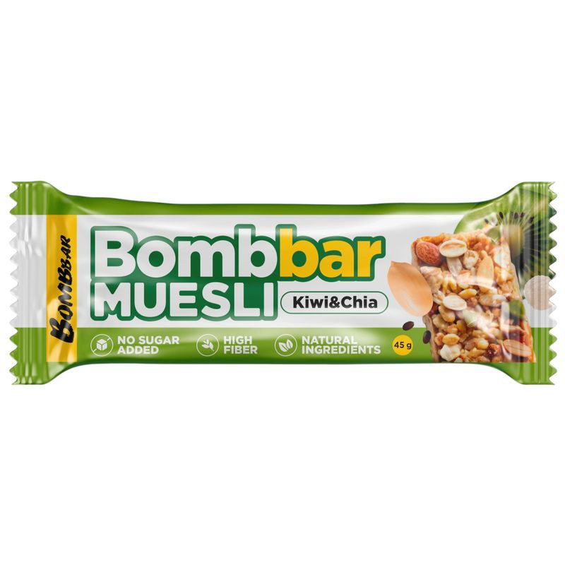 BOMBBAR Батончик мюсли неглазированный мультизлаковый 45г (Киви - чиа)