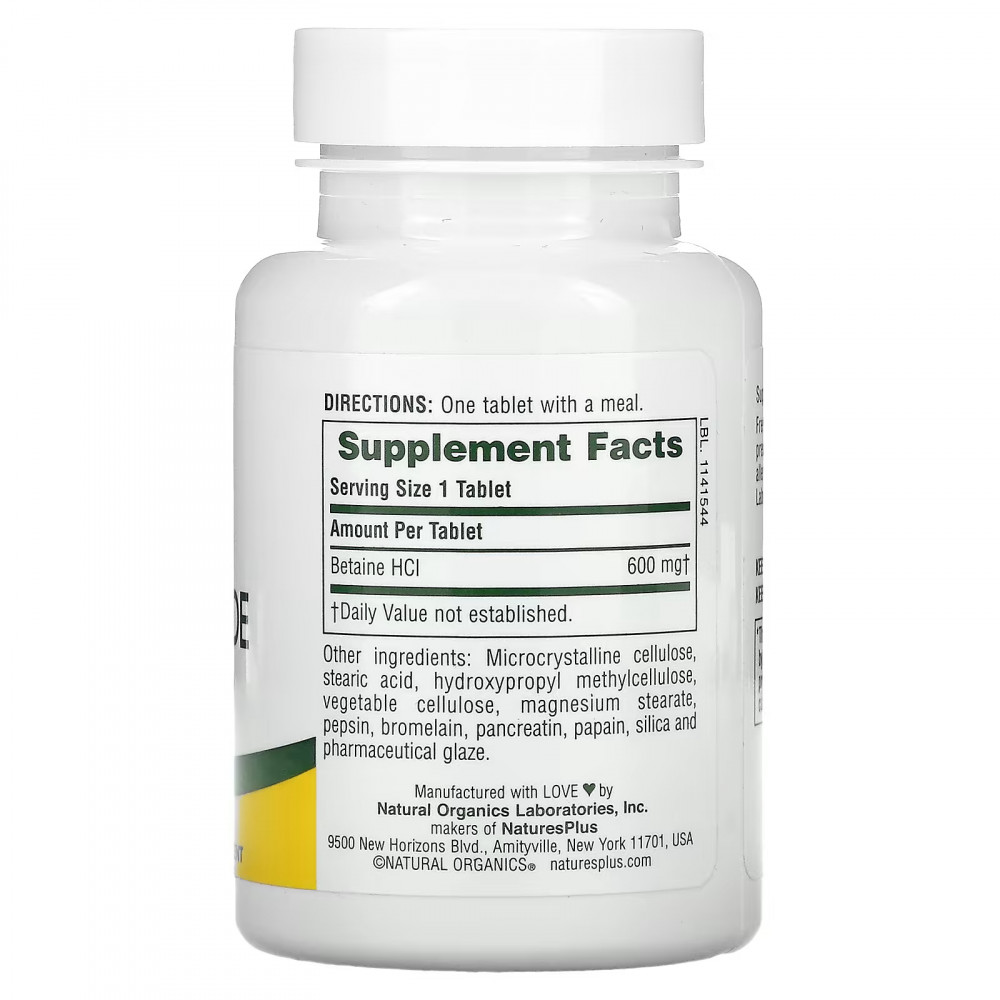 NaturesPlus Betaine Hydrochloride 600мг
